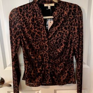 Les Seeein Brown and Black Animal Print Blouse